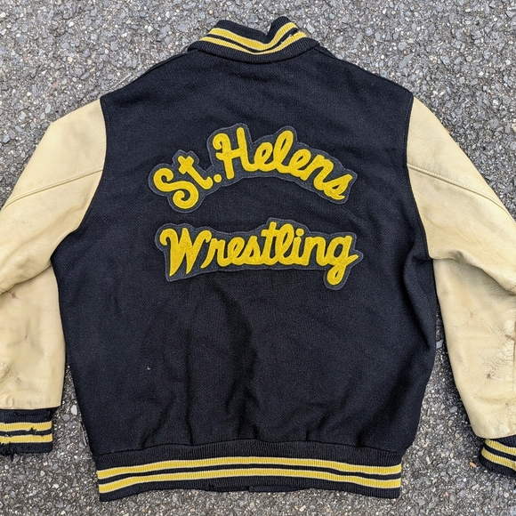 Vintage 1950s Varsity Wrestling Letterman Jacket St. Helens 42 Well Worn 50s VTG - Picture 2 of 7